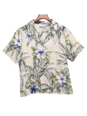 Tommy Bahama Silk Hawaiian Shirt Womens Multicolor Short Sleeve Camp Collar Sz M